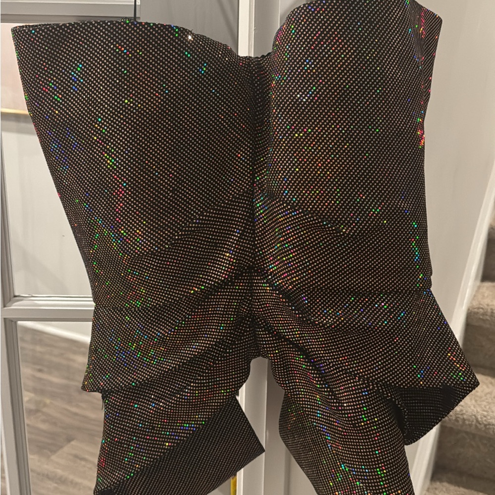 Black Glitter Strapless Top